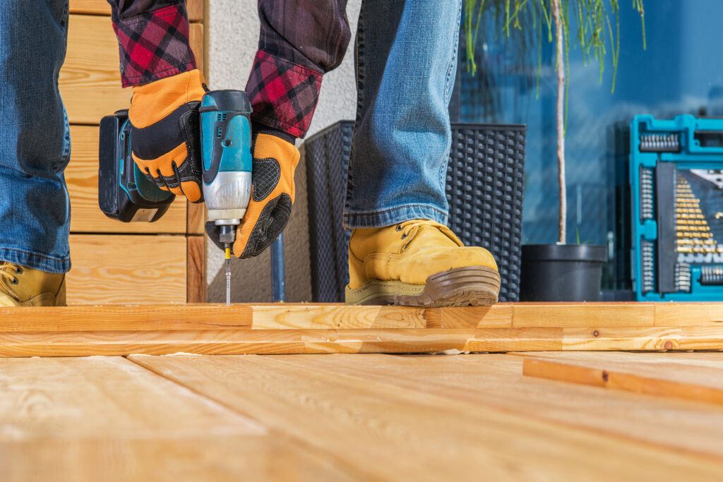 building wooden porch attaching wood planks elements